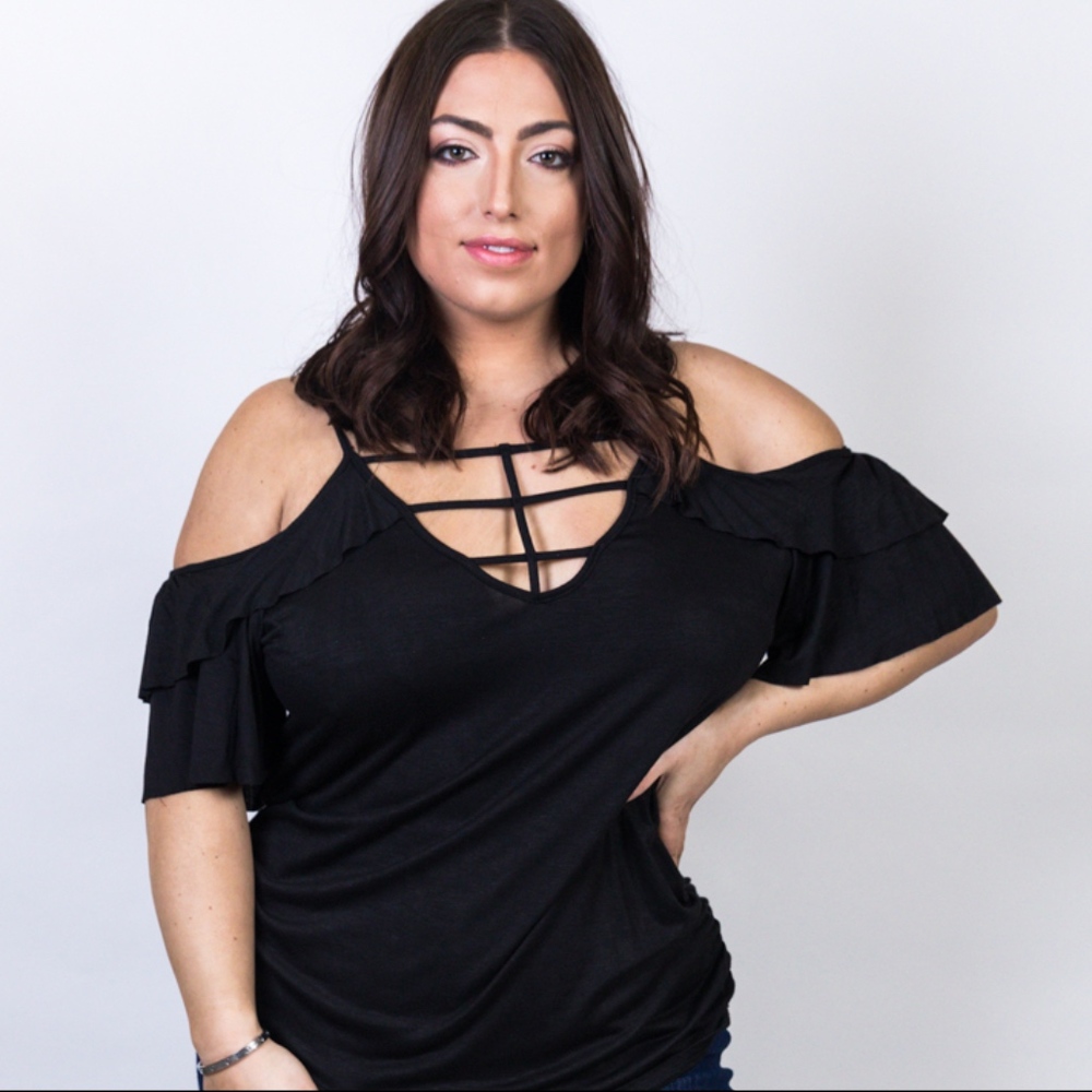 Plus Size Cold Shoulder Cut Out Top
